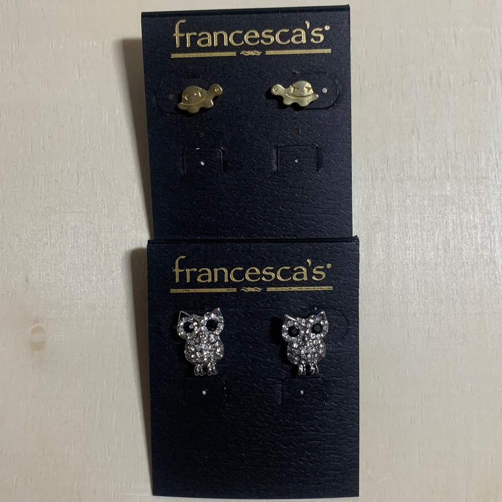 Francesca’s Earrings Gold Turtle & Pave Owl Studs